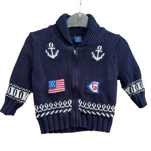 BABY GAP Anchor ZipUp Sweater Marine Blue Size 18-24